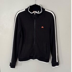Ellesse Monza Full Zip Track Jacket Mens Large Black White Stripe